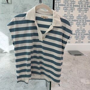 Madewell Blue and White Striped Polo Top